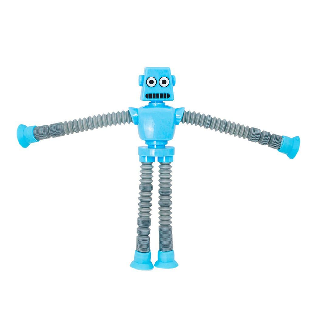 Robo Pop It Tubo Luz Led Estica Puxa Gruda Boneco Brinquedo Infantil Cor:Azul