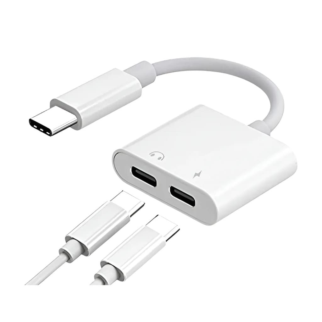 Adaptador Cabo TIPO- C para 2 TIPO-C Áudio e Carregador 2.1A