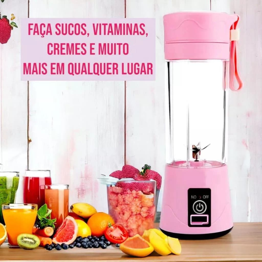 Mini Liquidificador Portátil Recarregável USB Copo Mixer para Shake Smoothie 380ml