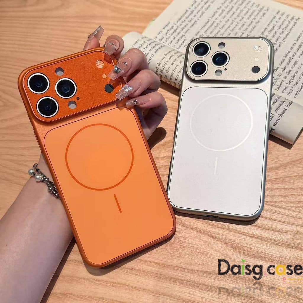 Capa Magnética MagSafe Laranja para iPhone 13 14 15 16 17 Pro Max Antichoque com Proteção de Câmera