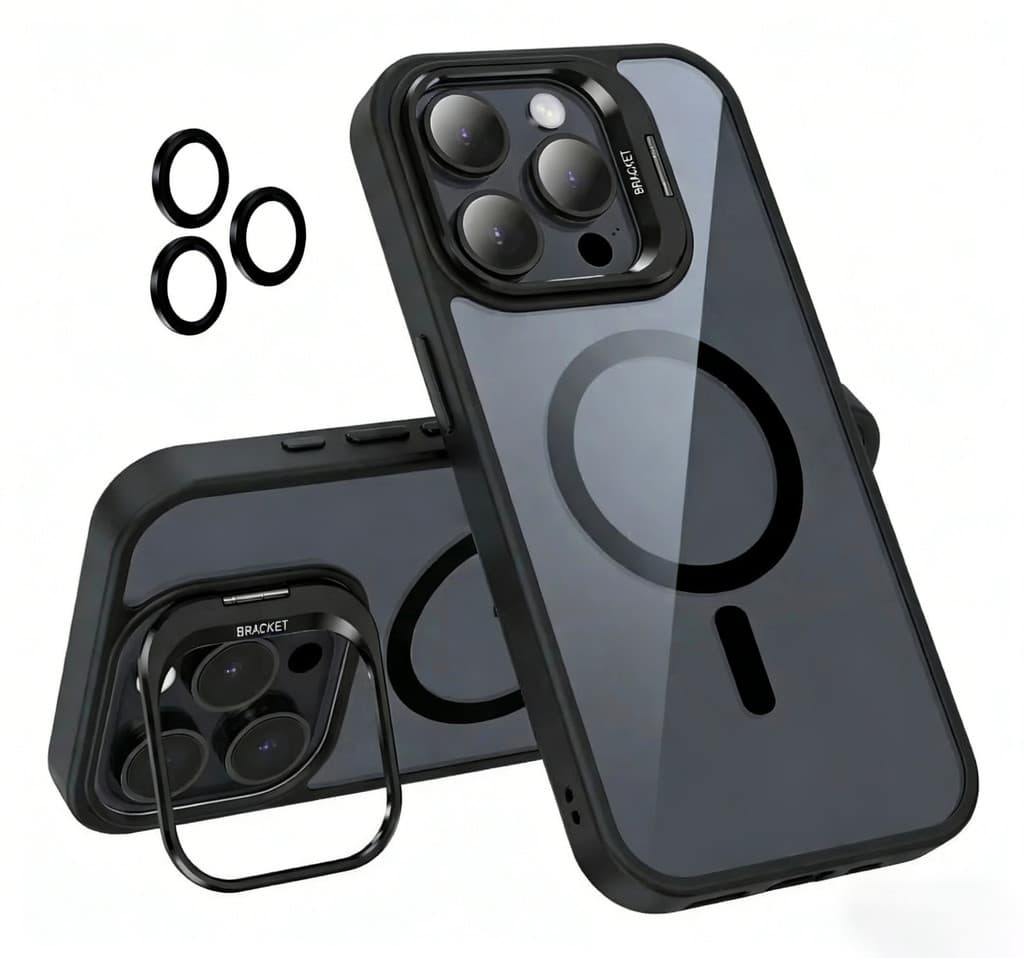 Capa Magnética com Suporte de Lente de Hardware para iPhone 11/12/13/14/15/16 Pro Max, 7/8 Plus