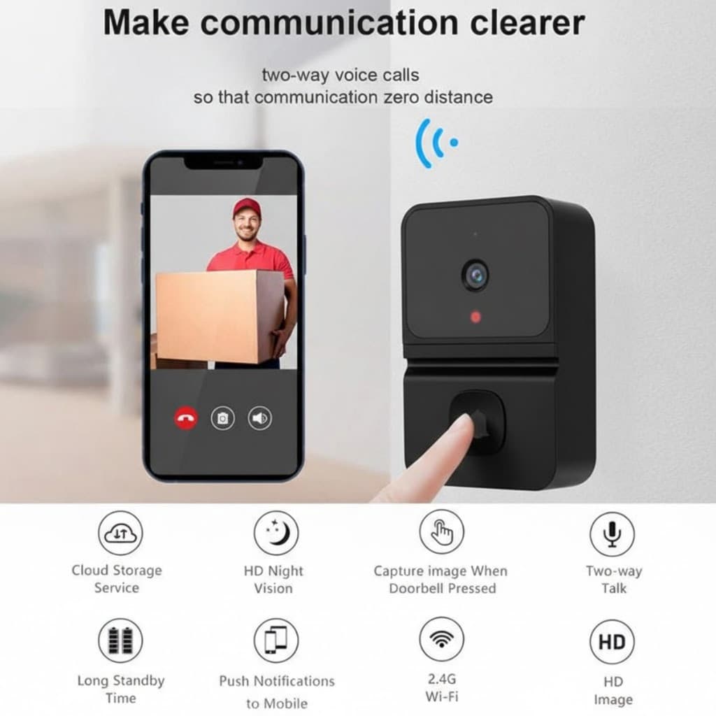 Campainha com Câmera WiFi Sem Fio Visão Noturna Áudio 2 Vias App Celular Vídeo Porteiro Inteligente