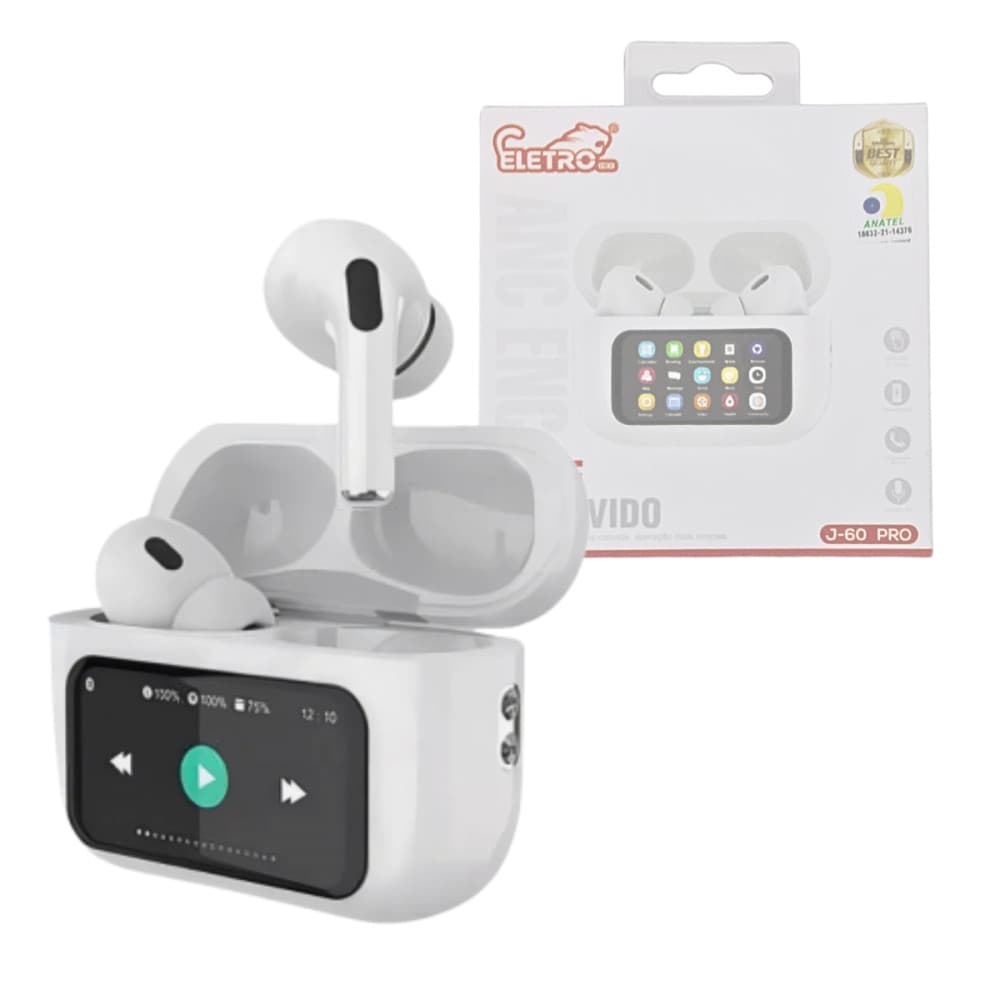 Fone de Ouvido Intra Auricular Bluetooth com Case de Carregamento com Tela LCD Digital Touch