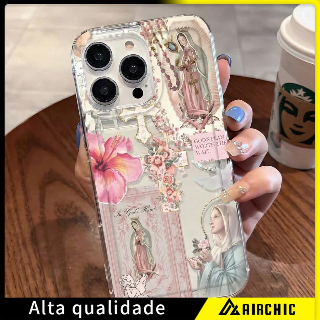 Vintage de Nossa Senhora Capinha Capa de Transparente Para iPhone 11 14 15 16 12 17 13 pro max 7/8 plus produto em alta