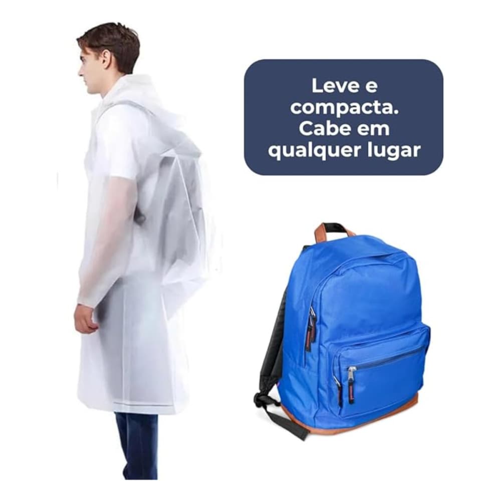 Capa de Chuva WHITE Impermeável Reforçado Reutilizável Com Capuz Tamanho Adulto Unissex