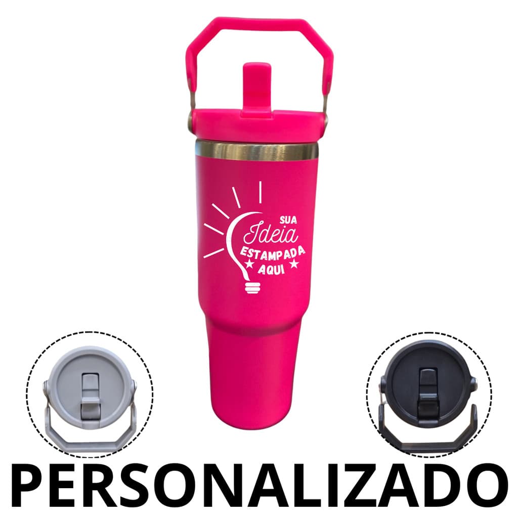 Garrafa Térmica 900ml Inox com Canudo e Alça Flip Straw Tumbler Antivazamento Academia Pink