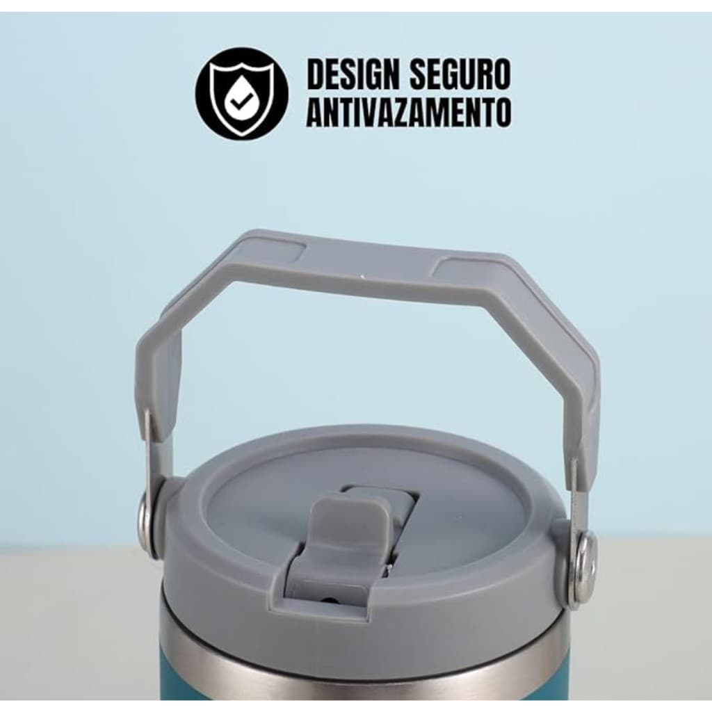 Garrafa Térmica Tumbler 900ml com Canudo Flip Straw e Alça Portátil – Copo Grande Academia Água Gelada