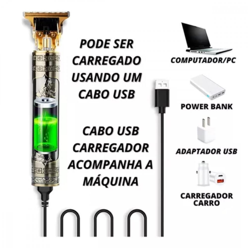 Máquina de Barbear e Cortar Cabelo Recarregável Sem Fio