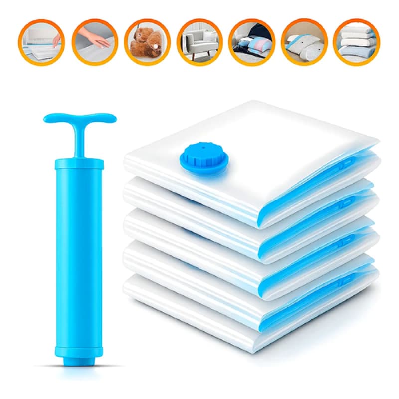 Kit 5 Sacos A Vácuo Organizador De Roupas Viagem + Bomba Manual Grande Edredom Mala