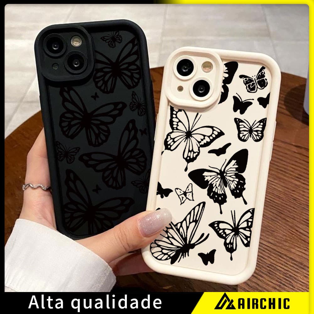 Capinha Para iPhone 13 11 17 16 15 Pro Max 15 Plus 14 13 12 11Pro 12Pro XR Borboleta Negra Capa Macia De Case