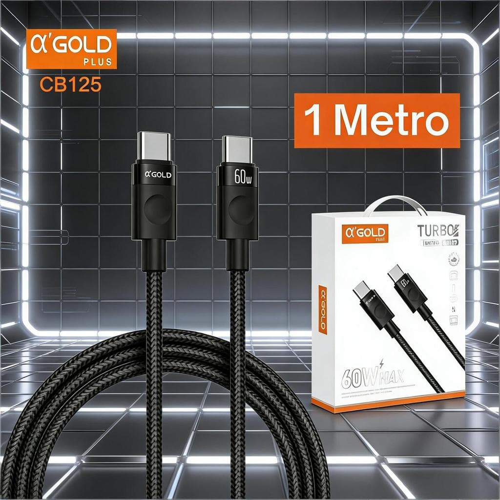 Cabo USB-C A'Gold 60W - Revestimento em Nylon, Dados e Carga CB125