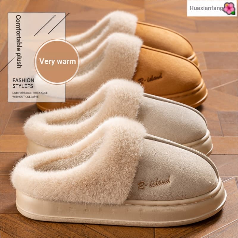 W inverno forro de lã engrossado chinelos de algodão feminino outono inverno casais casa mudo antiderrapante sapatos de