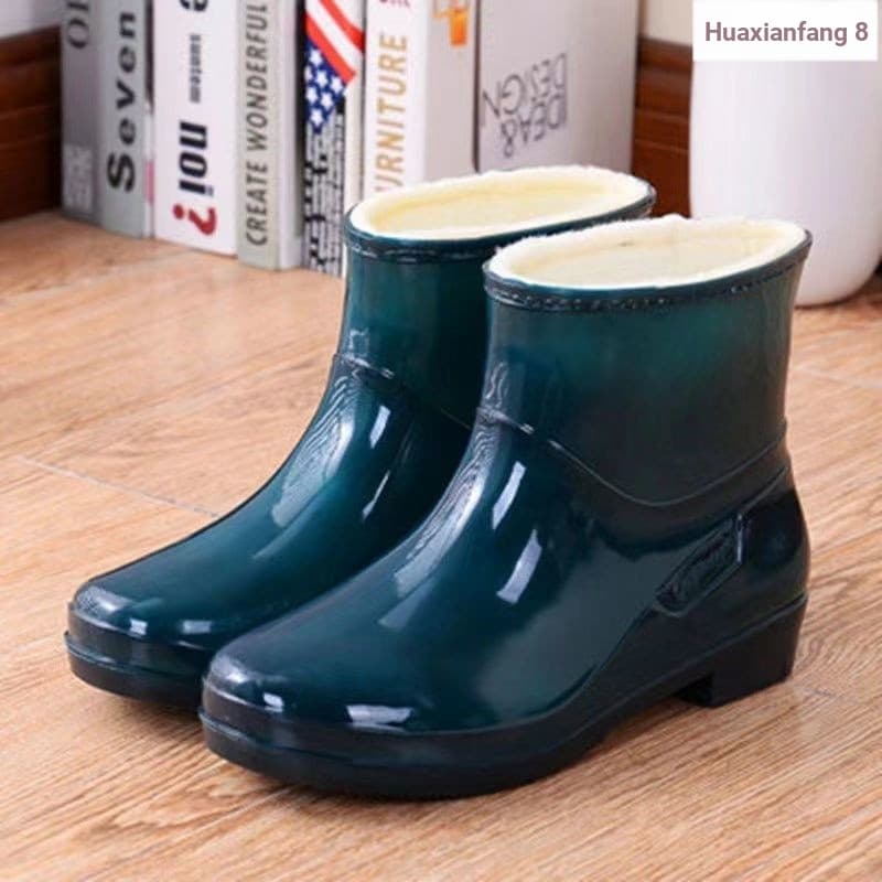 {2026 Novo produto} Sapatos de água femininos botas de chuva de veludo fixas sola de tendão de carne à prova d'água anti