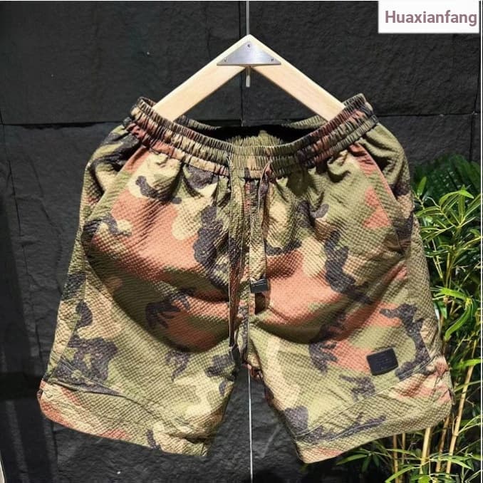 {Novo produto} Macacão verde militar camuflado americano Shorts masculinos verão estilo japonês na moda solta reta calça