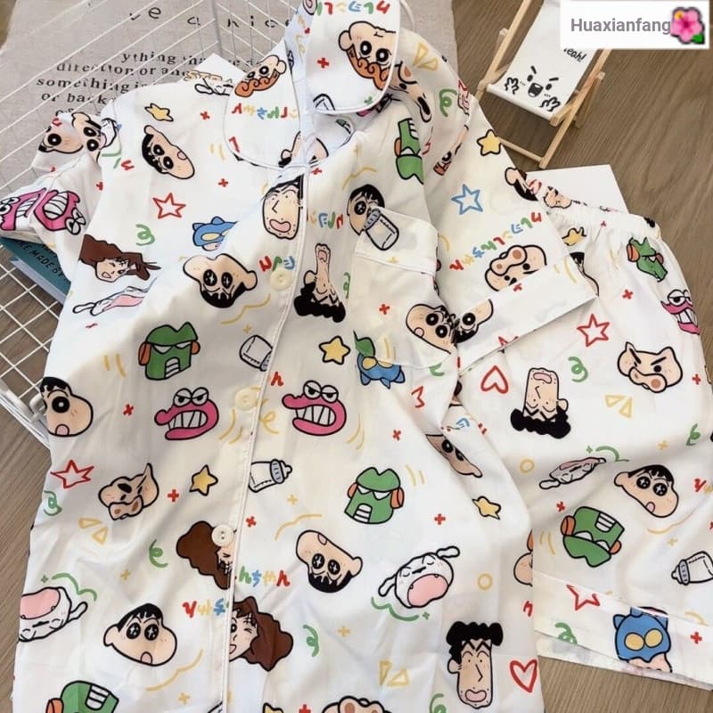 {Novos produtos Premium} Pijama Shin-Chan de desenho animado japonês de verão feminino Shorts finos de manga curta fofo