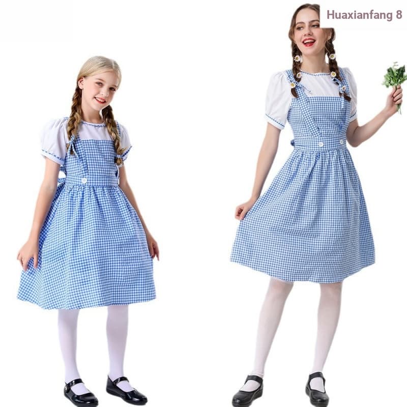O feiticeiro de Oz Dorothy Cosplay cos traje de palco de Halloween fazenda menina azul verificação traje