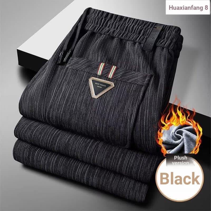 Calças casuais masculinas outono inverno forro de lã engrossado calças compridas em linha reta na moda All-Match tamanho