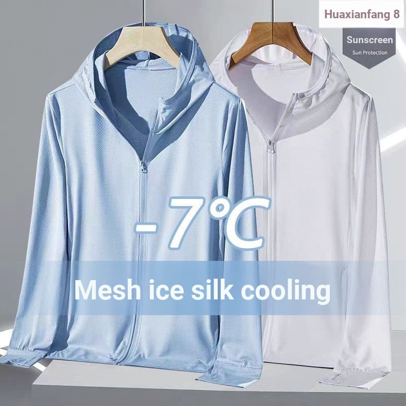 Roupas de proteção solar de seda gelada de verão masculinas estilo fino com capuz jaqueta de proteção solar ciclismo ao