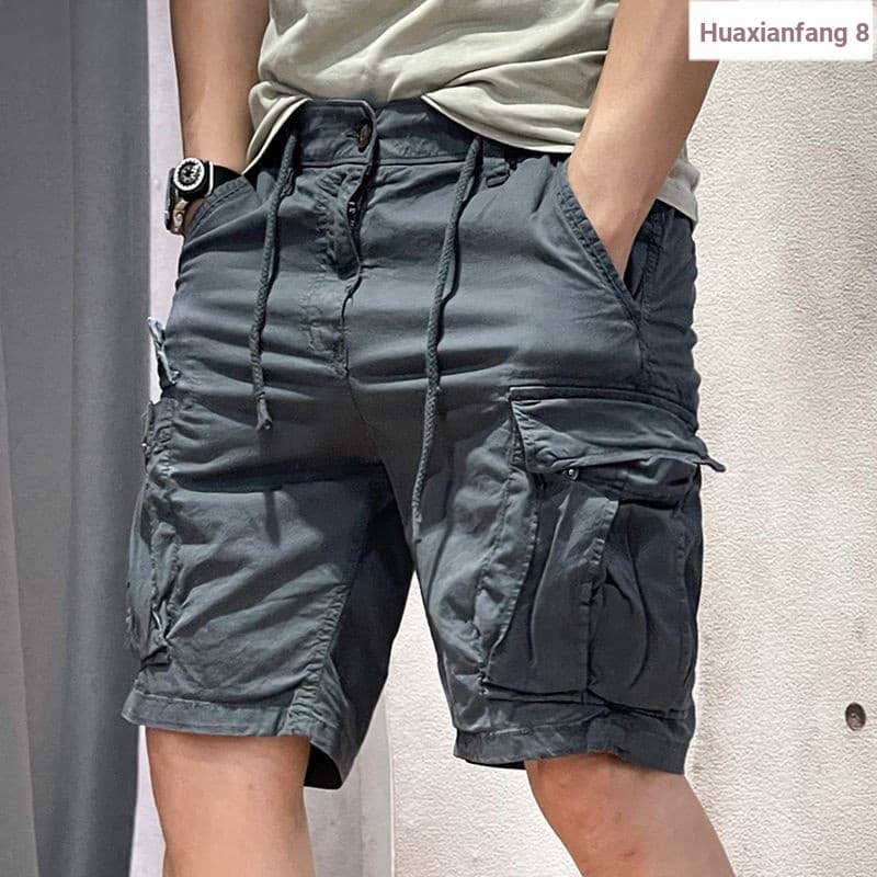 Verão americano Retro High Street shorts masculino macacão shorts cordão tamanho grande Multi-bolso na moda All-match es