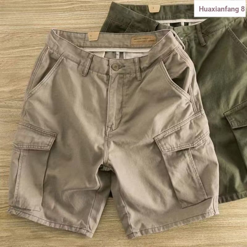 Americano Retro macacão Shorts masculino tamanho grande solto em linha reta lavado Multi-bolso Casual na moda calças de