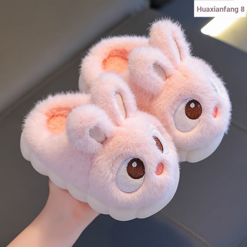 Adulto crianças chinelos de algodão inverno sapatos de pelúcia meninas bonito coelho quente pelúcia sapatos quentes médi