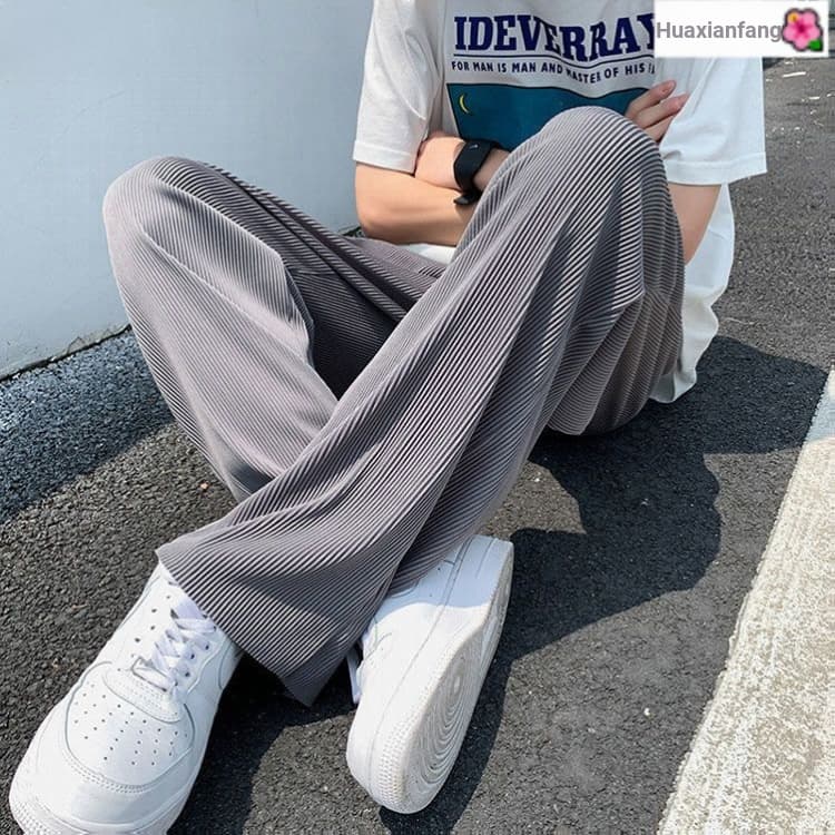 Verão estilo japonês literário gelo seda Drape calças casuais masculino solto em linha reta de secagem rápida perna larg