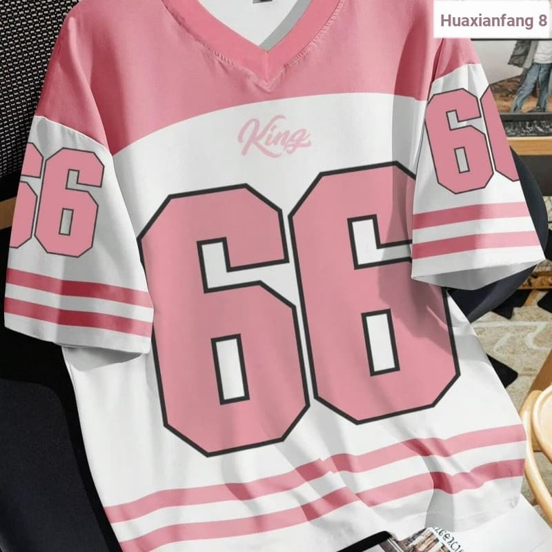 Tamanho grande estilo americano 66 camisa de hóquei camiseta masculina feminina mesmo estilo verão meia manga masculina