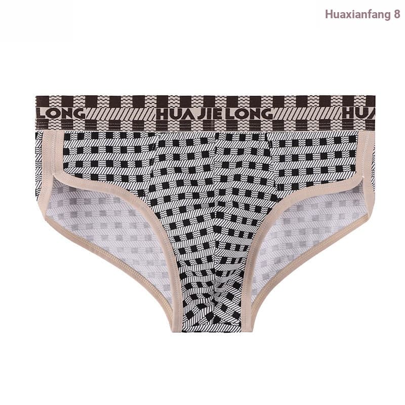Cuecas masculinas de verão tamanho grande algodão cintura média respirável cuecas impressas cuecas macias xadrez