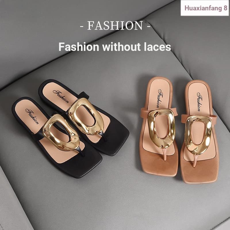 Verão versão coreana dedo do pé quadrado aberto flip-flops feminino exterior Wear moda All-Match flip-flops aberto para