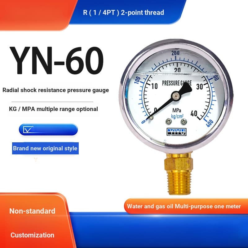 YN-60 Medidor de pressão resistente a choques Pressão de óleo Vácuo hidráulico Pressão negativa de água à prova