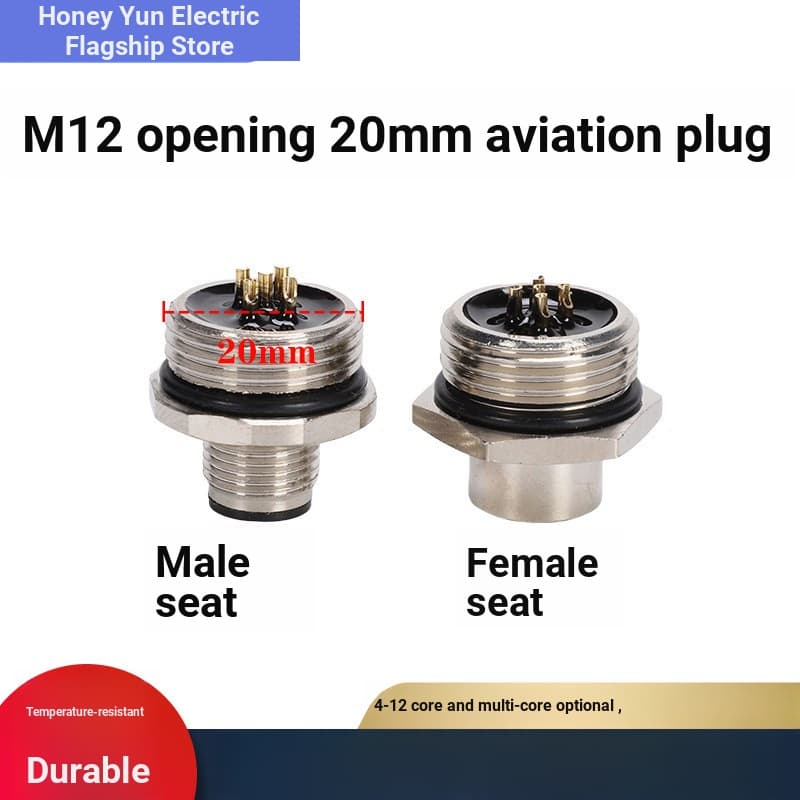 Tomada de aviação à prova d'água, Sensor M12, 4 pinos, 5 furos, 8 núcleos, M20, Flange, conector, conector