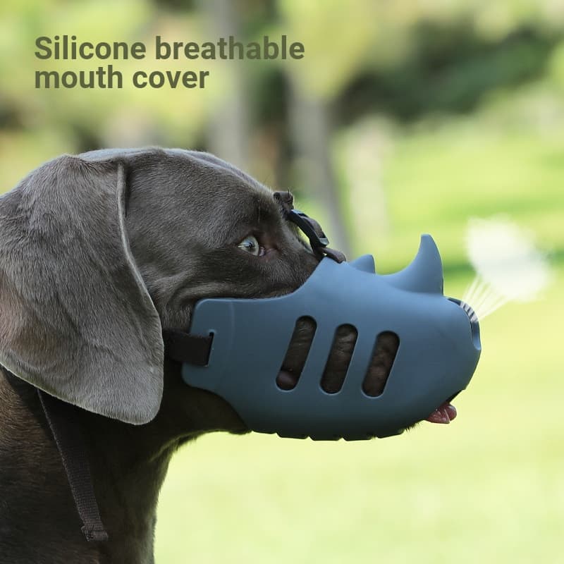 Focinho de Silicone para animais de estimação, anti-mordida, anti-latido, anti-comer, formato de rinoceronte, focinho mé