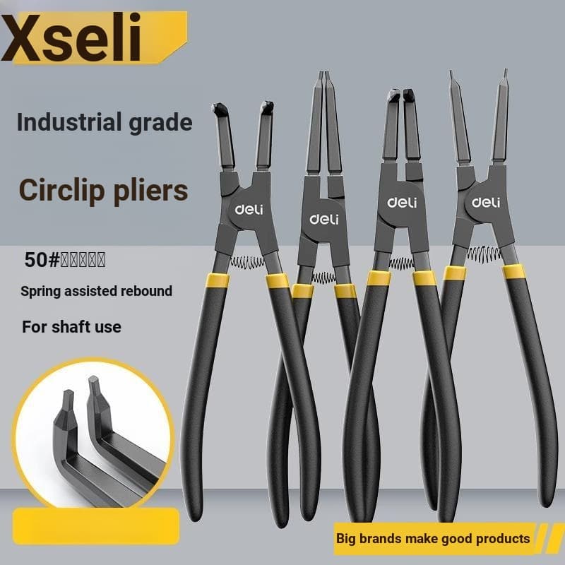 Deli alicate de anel interno e externo, pinças de grau Industrial de dupla utilização, alicate amarelo, anel de pressão,