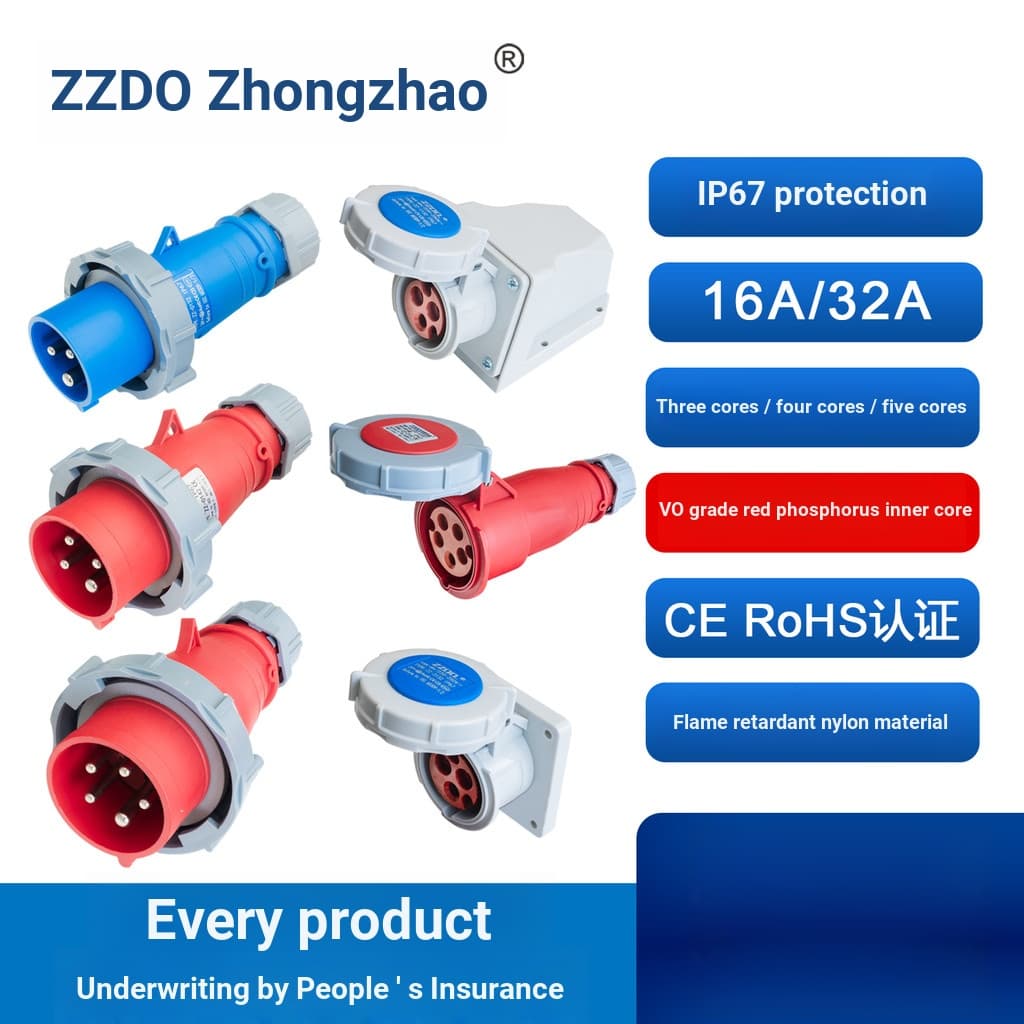 Zhongzhao tomada Industrial à prova d'água, plugue de aviação, conector IP67, retardador de chamas, Nylon 1632A, acoplad