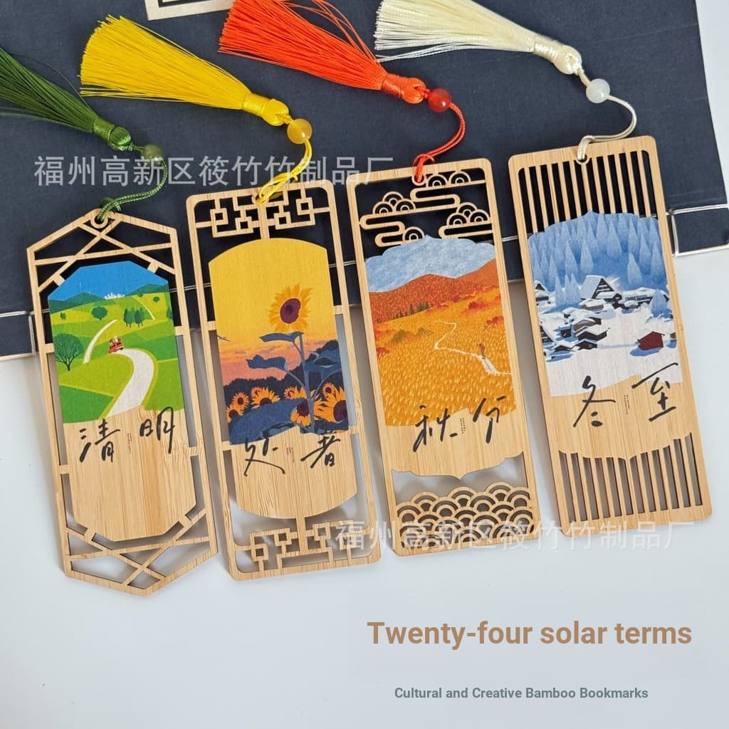 Vinte e quatro termos solares estilo chinês oco peça de bambu oco estilo chinês marcador artesanal DIY letras marcador m