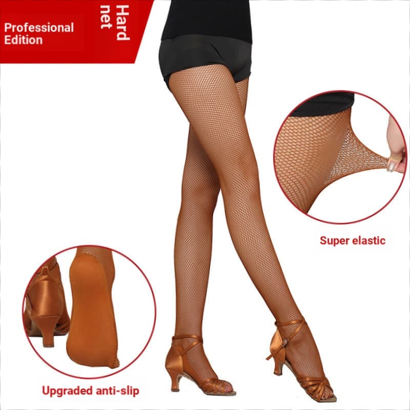 Meias de rede dura profissional para dança latina, meias especiais para competição de dança, linha de osso antiderrapant