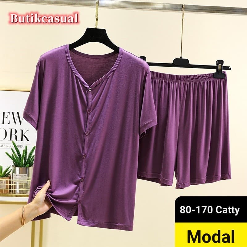Modal De Manga Curta loungewear Terno Feminino Verão casual outerwear cardigan shorts Solto Pijamas De Tamanho Grande Co