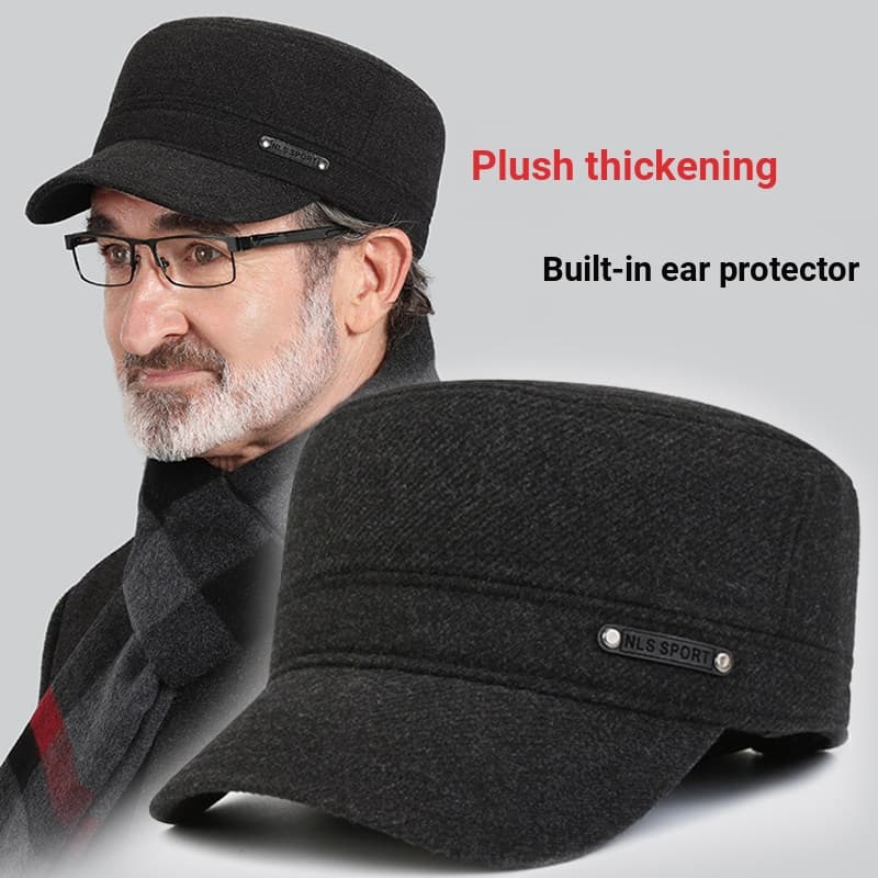 Inverno de meia-idade idosos chapéu masculino pai quente boné plano algodão vovô velho Casual à prova de lã boné de prot
