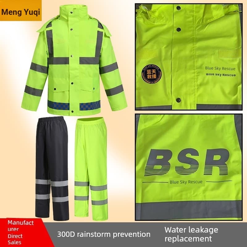Céu azul equipe de resgate reflexivo capa de chuva calças terno roupas de segurança no trânsito masculino Split anti-tem