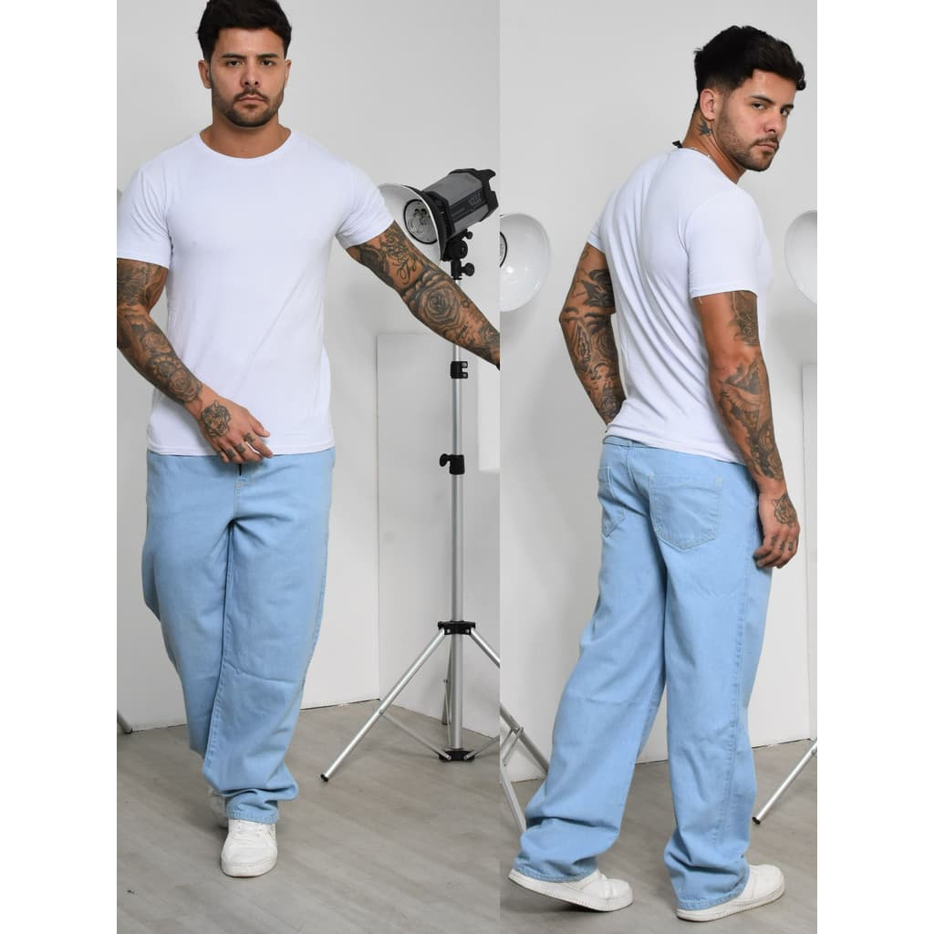Calça Jeans Balão Boca Larga Estilosa Sk8 Moda Masculina Dazzling 100% Algodão -Estilo Mandrake