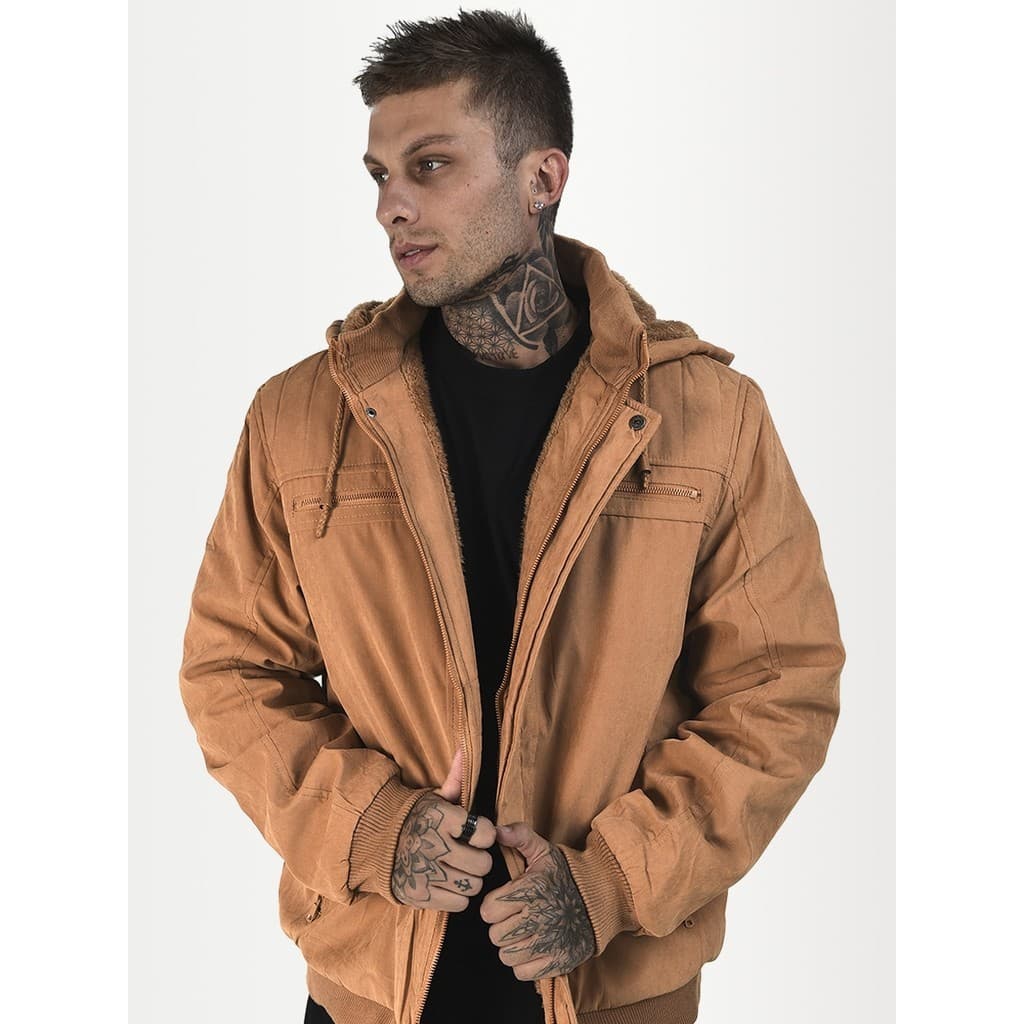 Casaco Masculino Camurça Quente Pelinho Frio Sarja Zípe Top Marrom Preto Jaqueta Sarja Camurça