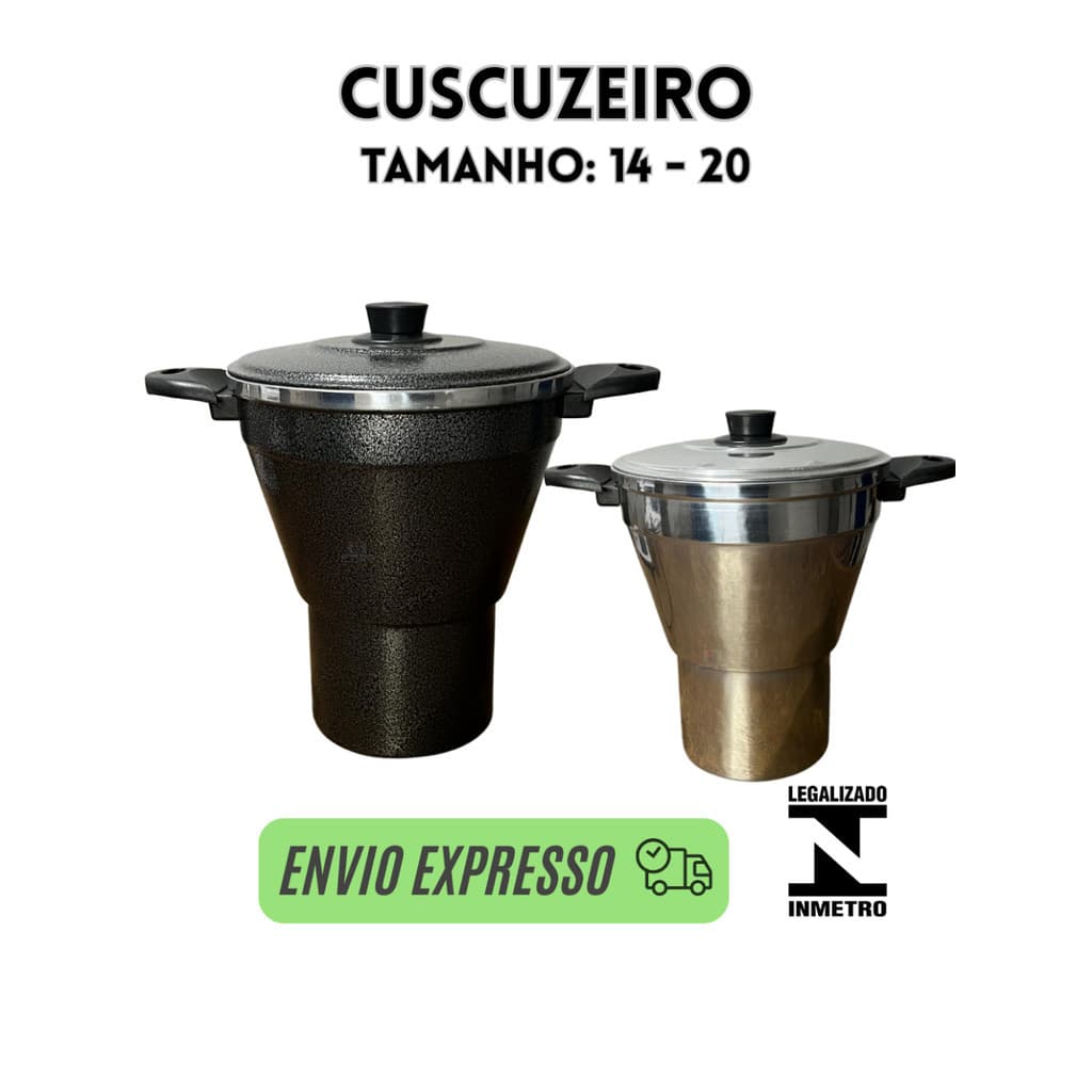 cuscuzeira grande e pequena preta e alumínio tamanhos 14cm, 16cm, 18cm, 20cm panela de cuscuz