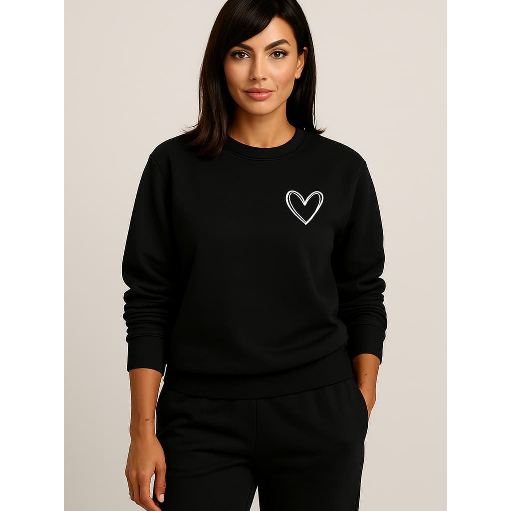 Moletom Feminino Minimalista Gola Redonda Blusa de Frio Coração