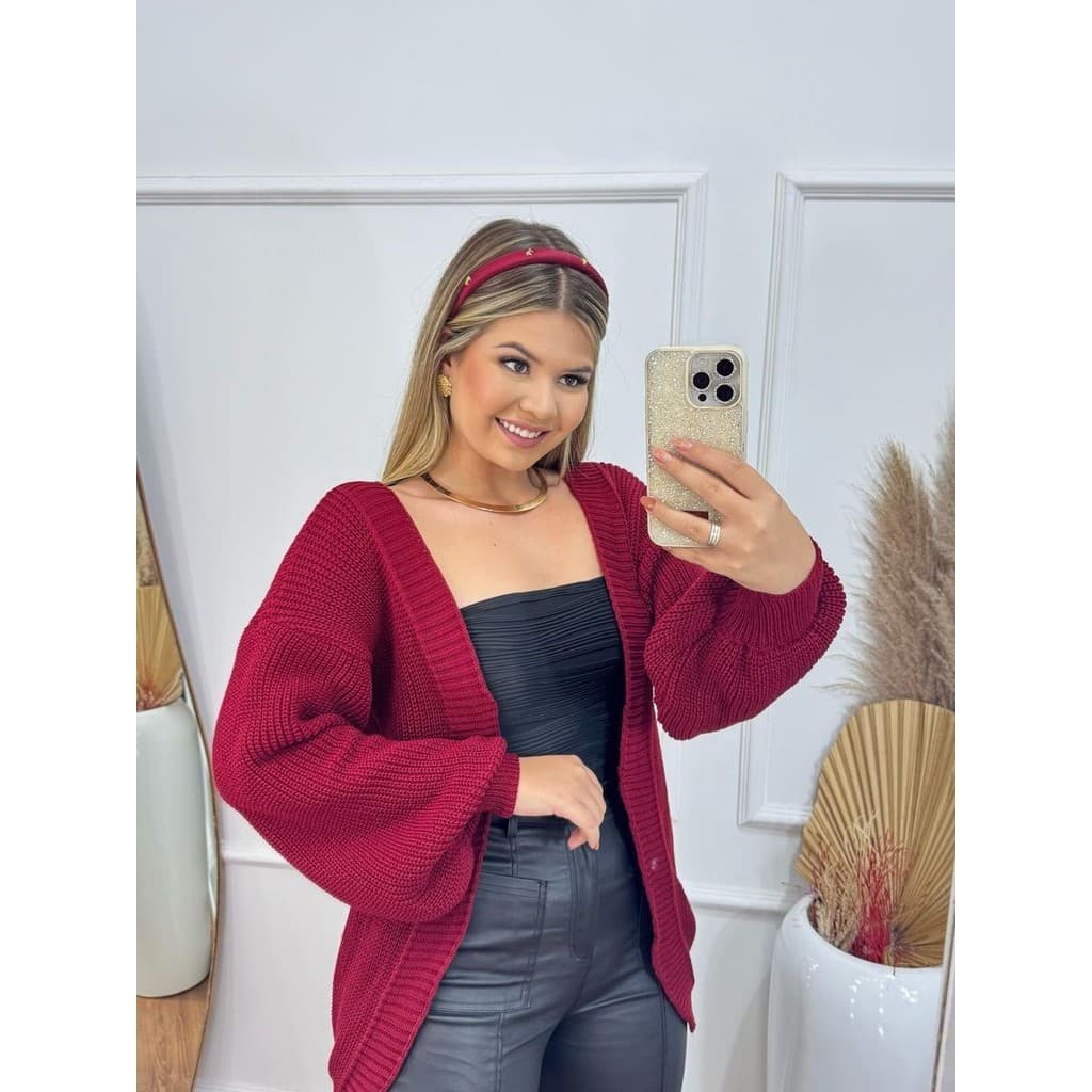 Casaco Feminino de Lã Tricot Manga Longa Inverno