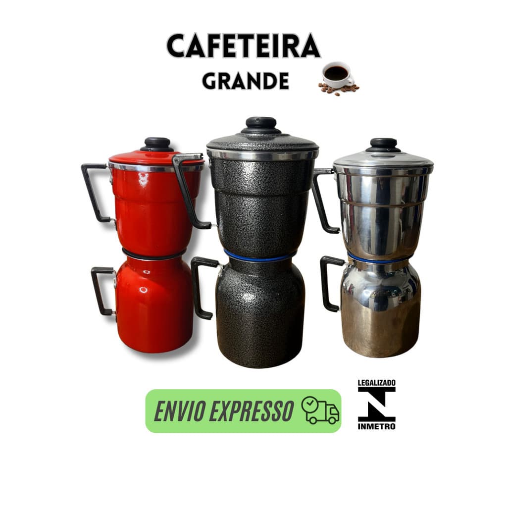cafeteira italiana grande - coador de café -  vermelha, branca e preta de alumínio 1,8 Litros