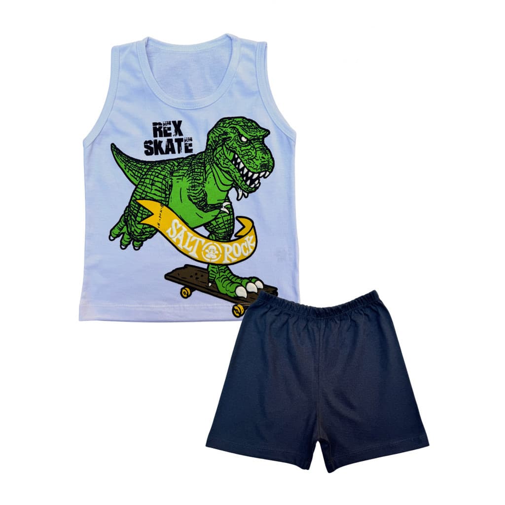 Pijama Regata infantil menino dinossauro de skate Promoção