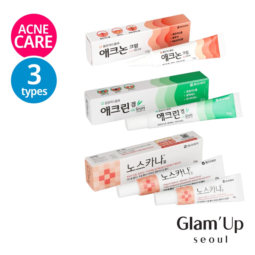[Dong-A Pharm] Trio De Cuidados Com Acne-Acnon Cream13g , Aclean Gel 20g , Noscarna 10g , 20g-Coreia