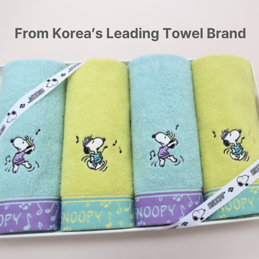 Toalha Songwol Snoopy 40x80cm | 100 % Algodão Penteado Certificado OEKO-TEX Menta/Amarelo