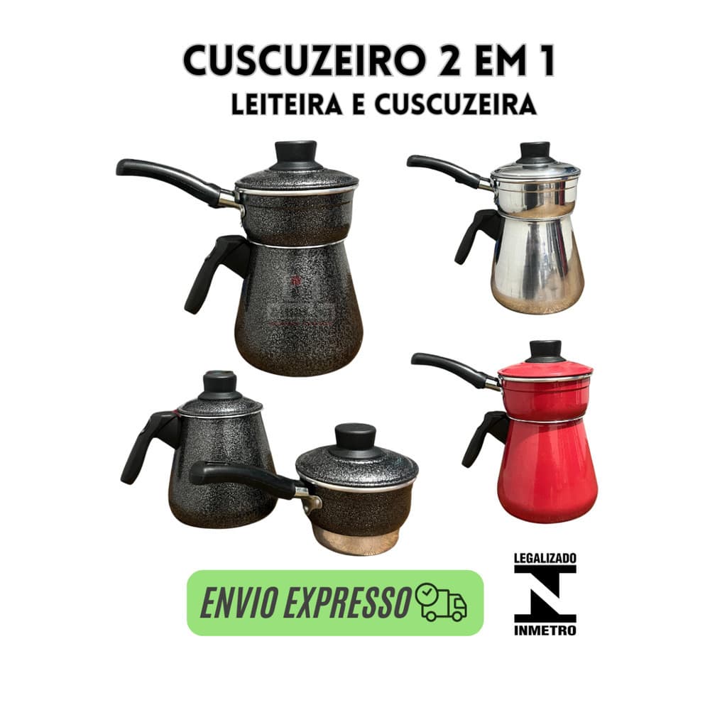 cuscuzeira cafeteira pequena 2 em 1 preta, vermelha e aluminio - leiteira panela vapor fervedor