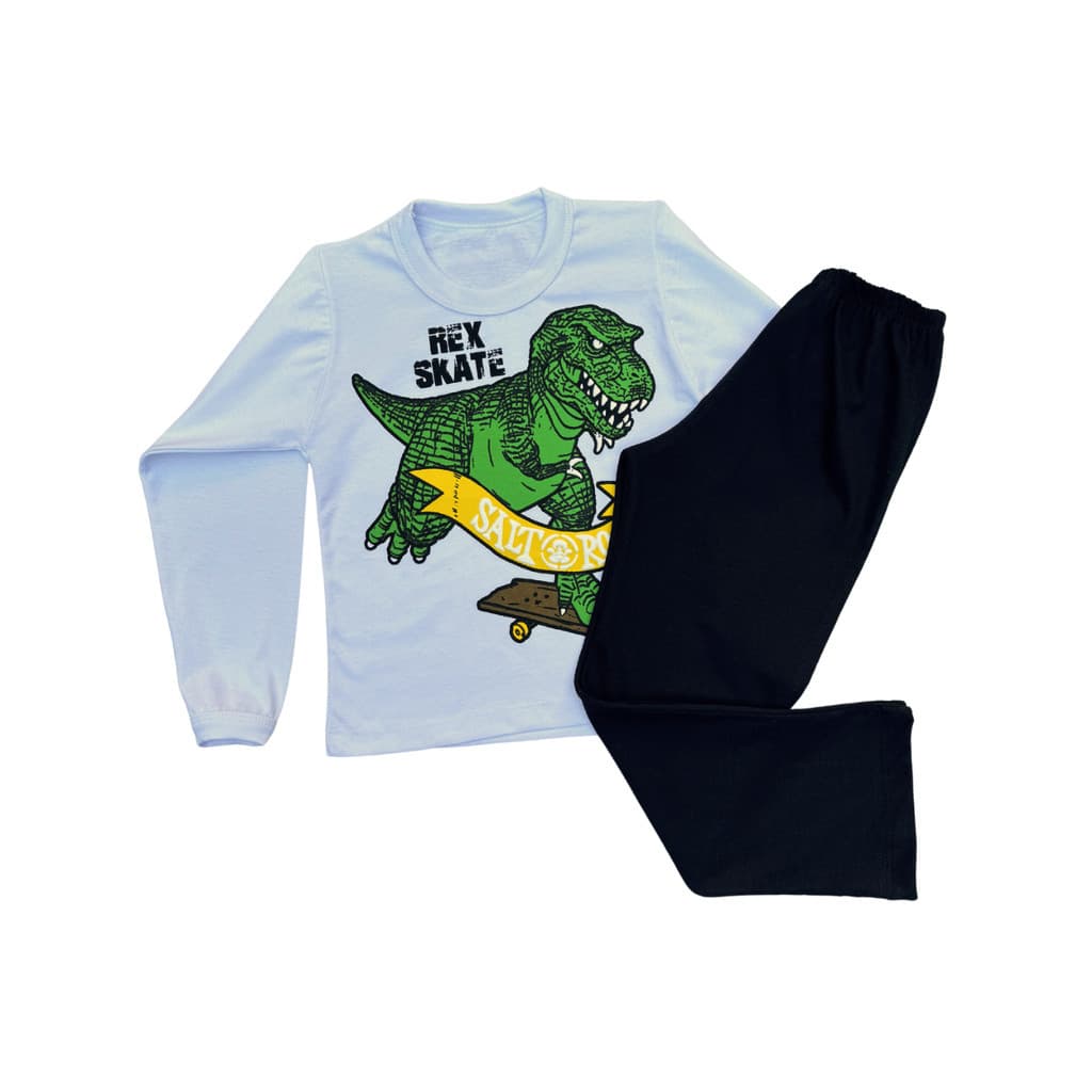 Conjunto manga comprida infantil menino dinossauro de skate Lançamento